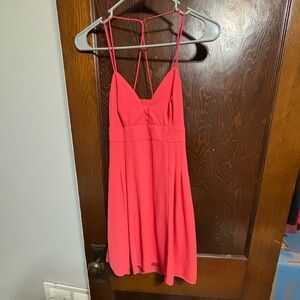 NWOT Express Coral Pink Spaghetti Strap Open Back Mini Dress Woman’s Size 0